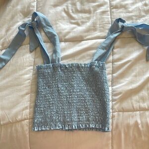 Baby Blue Ribbon Tie Crop Top